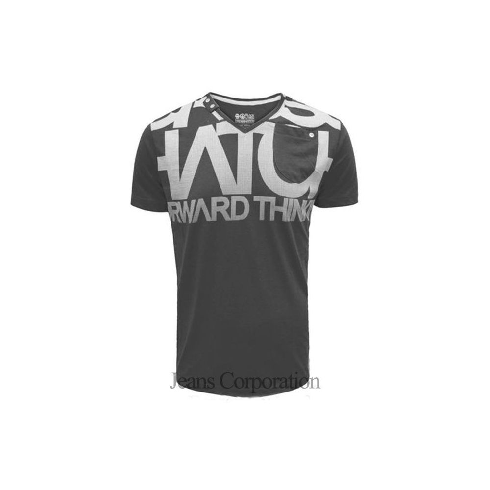 Casual Graphic V Neck T Shirt Lamonte Grey