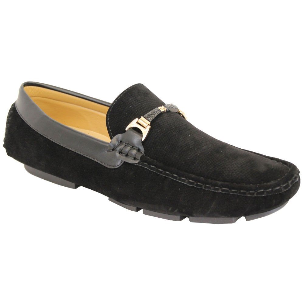 Mens Belide Moccasins Suede Look Shoes Driving Loafers Slip On Italian New Black