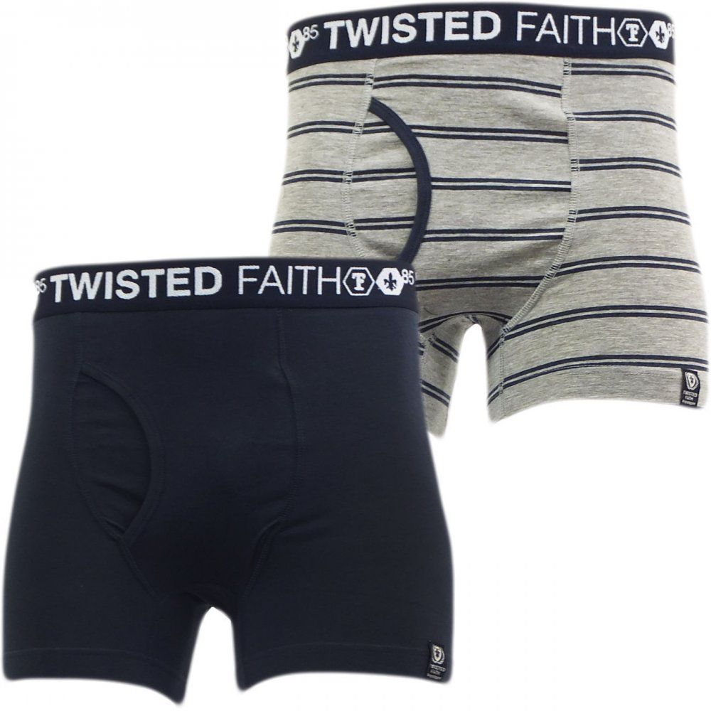 Twisted Faith Mens Underwear 2 Pack Boxer Shorts Navy Grey