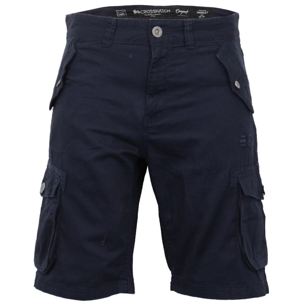Crosshatch Mens Thorley Designer Cargo Combat Chino Shorts Navy