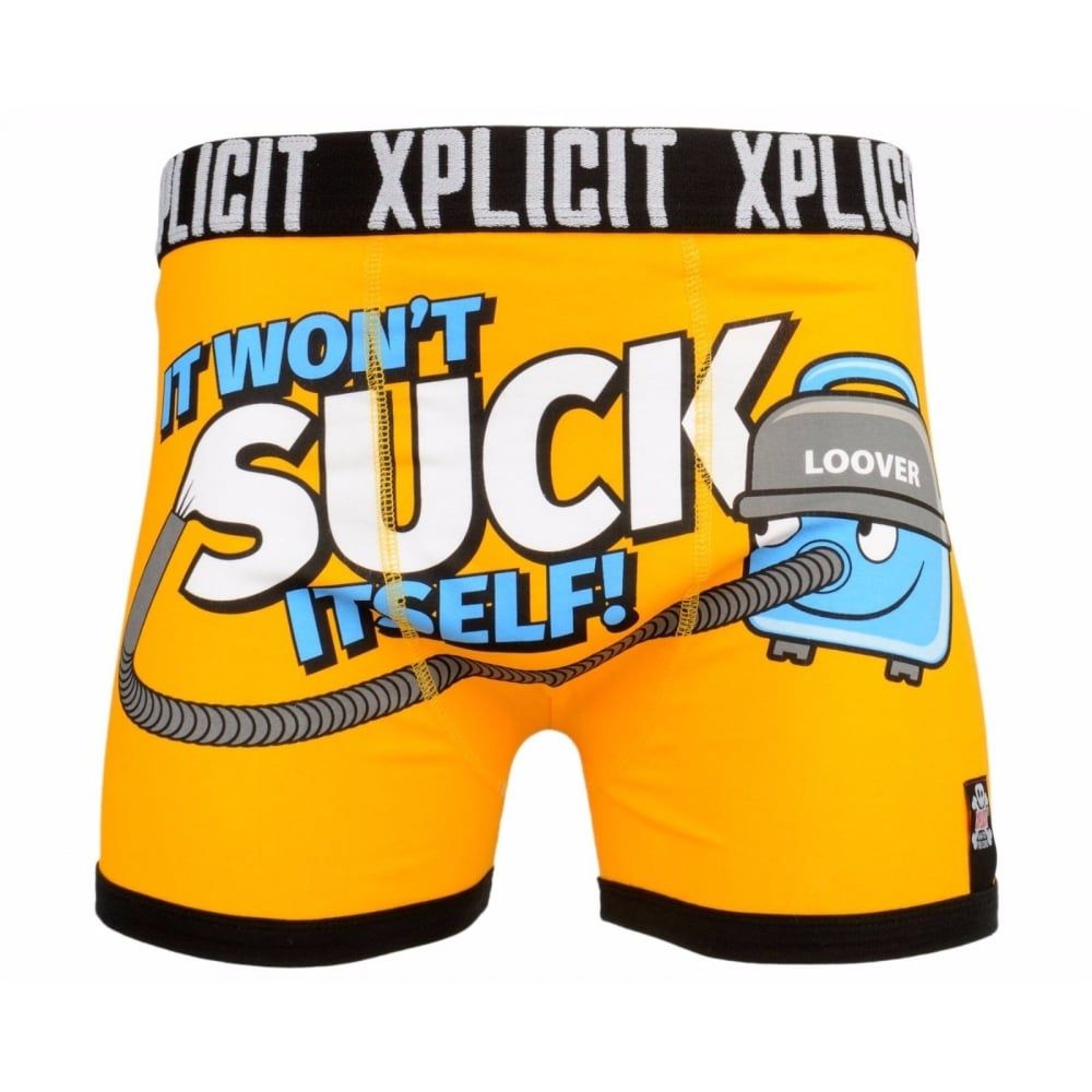 Xplicit Men's Funny Rude Loover Geek Cartoon Novelty Boxer Shorts Trunks Saffron