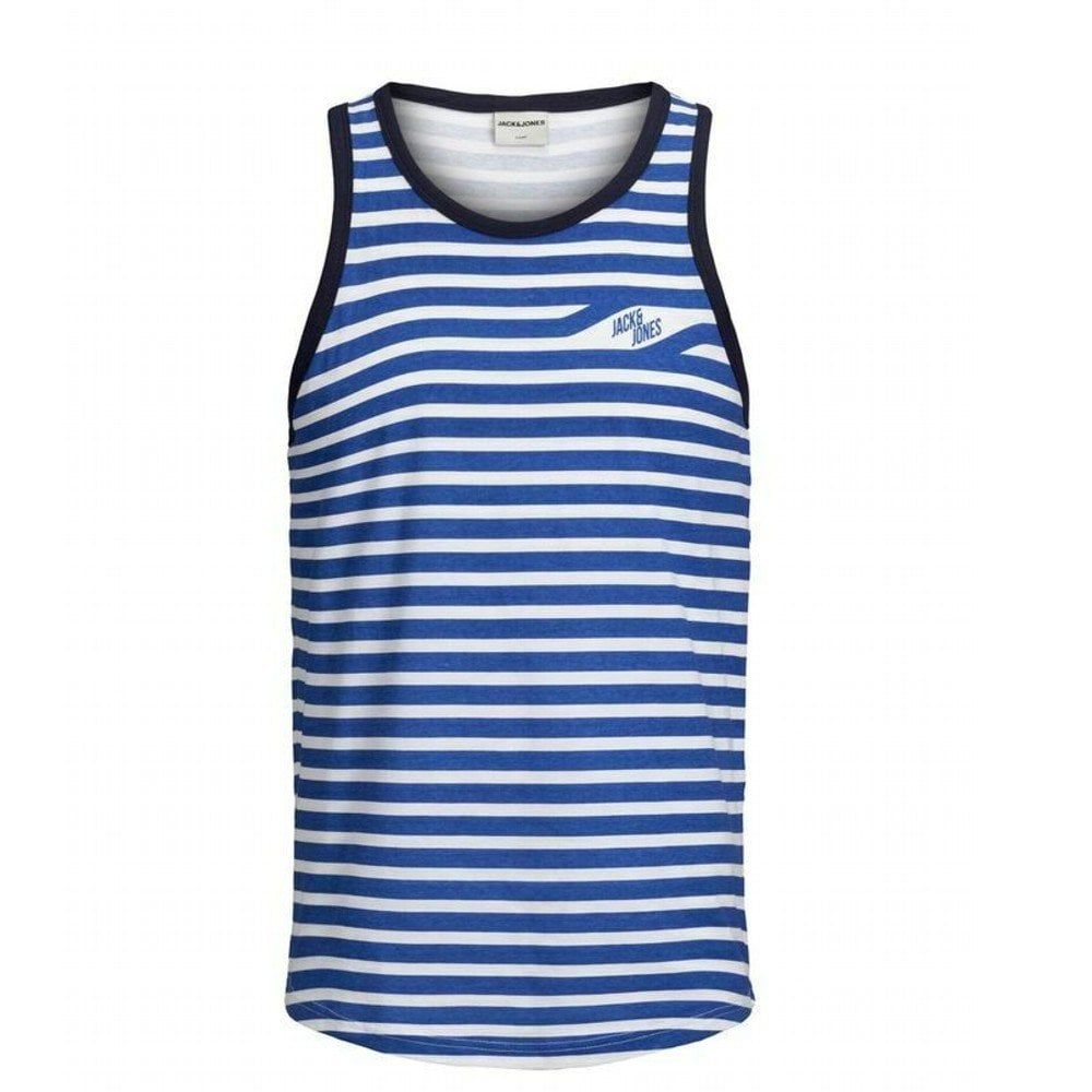 Jack & Jons Mens Designer Striped Branded Craig Tank Vest Victoria Blue