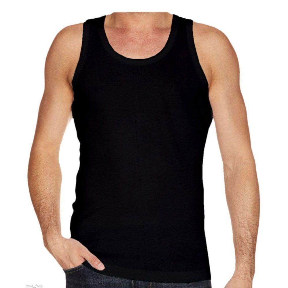 Mens Plain 3 Pack New 100% Cotton Vests Tank Tops Training Gym Black