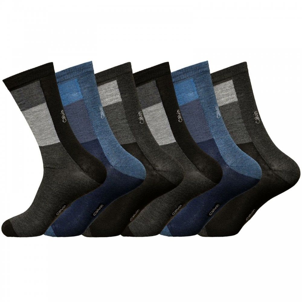 Mens Calvin Coloured Striped Socks Smart Suit Work Golf Cotton Blend Adults 6 Pairs
