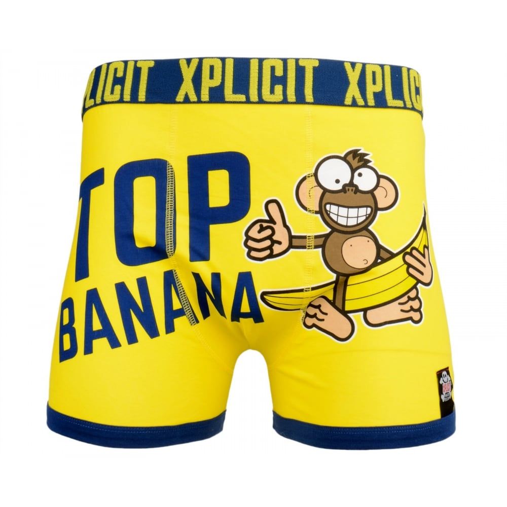 Xplicit Men's Funny Rude Top Banana Geek Cartoon Novelty Boxer Shorts Trunks Blazing Yellow