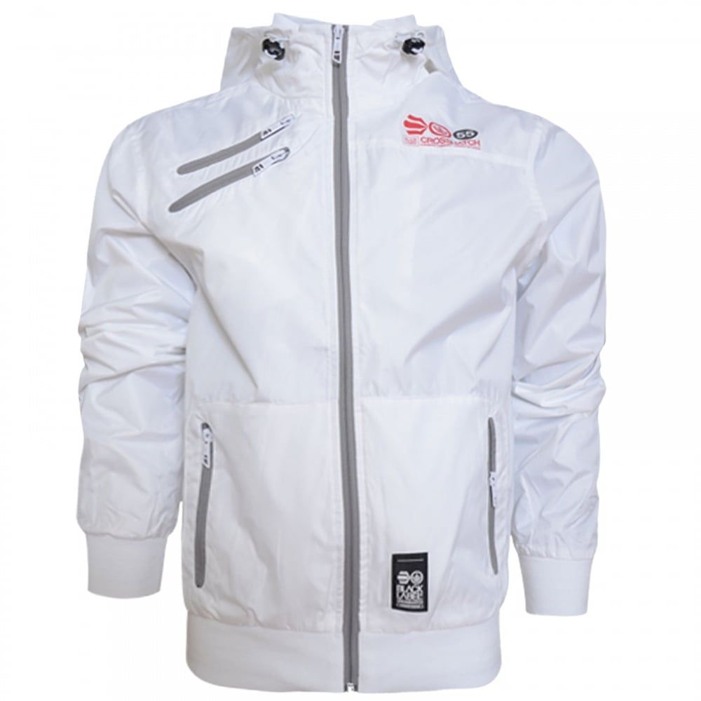 Crosshatch Windbreaker Jacket Lightweight Zip Summer Larksy Hooded Top White