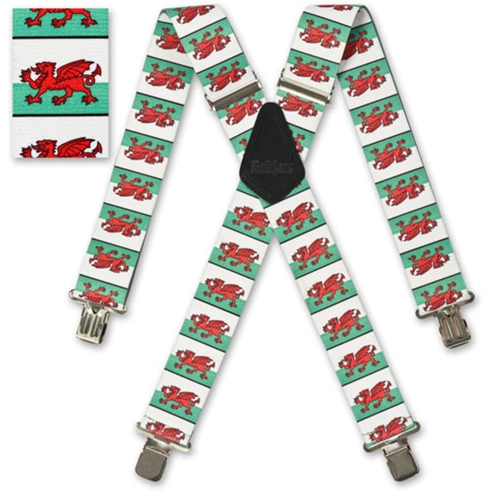 Brimarc Mens Heavy Duty Welsh Flag Braces Trouser Belt Suspender 2" 50mm Wide