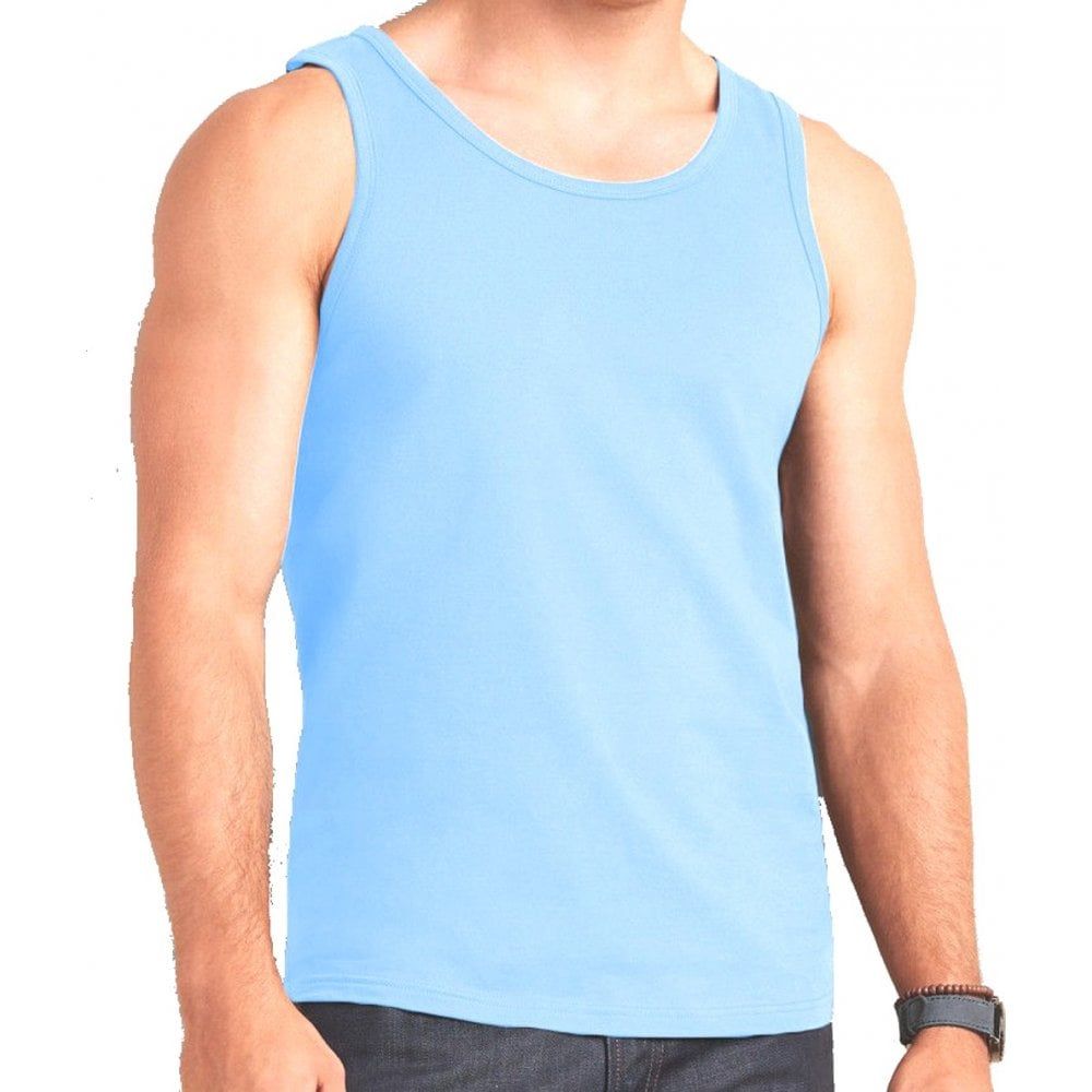Mens Plain New Vests 100% Cotton Vests Tank Tops Training Gym Sky