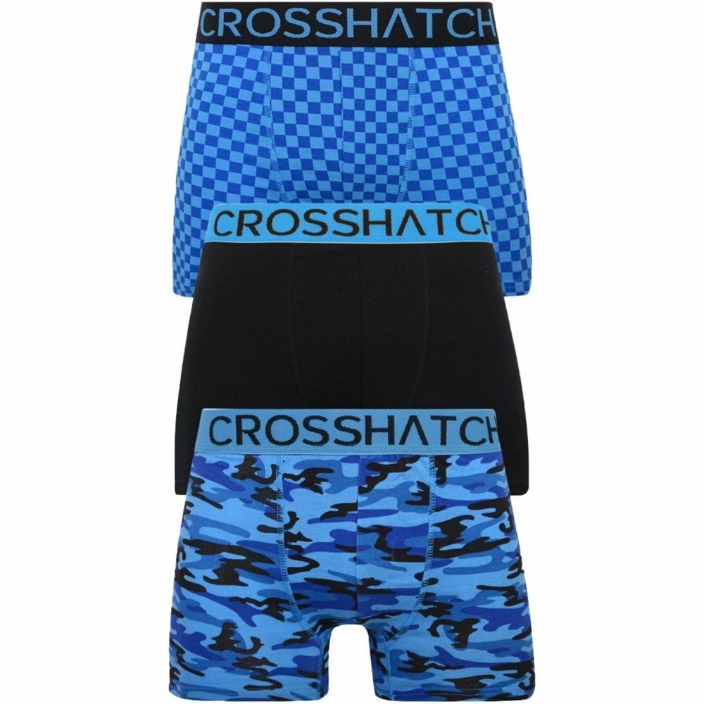 Crosshatch 3 Pack Darner Designer Boxer Trunks Underwear Blue