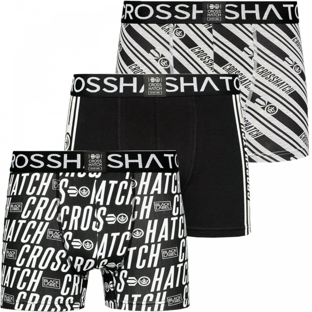 Crosshatch 3 Pack Italica Designer Boxer Trunks Underwear Black Grey