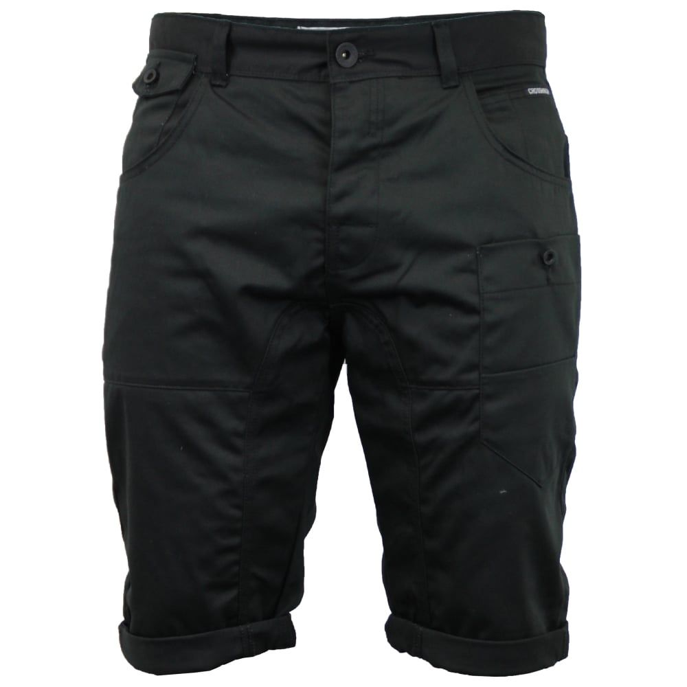 Crosshatch Mens Kractus Designer Cargo Chino Shorts Black