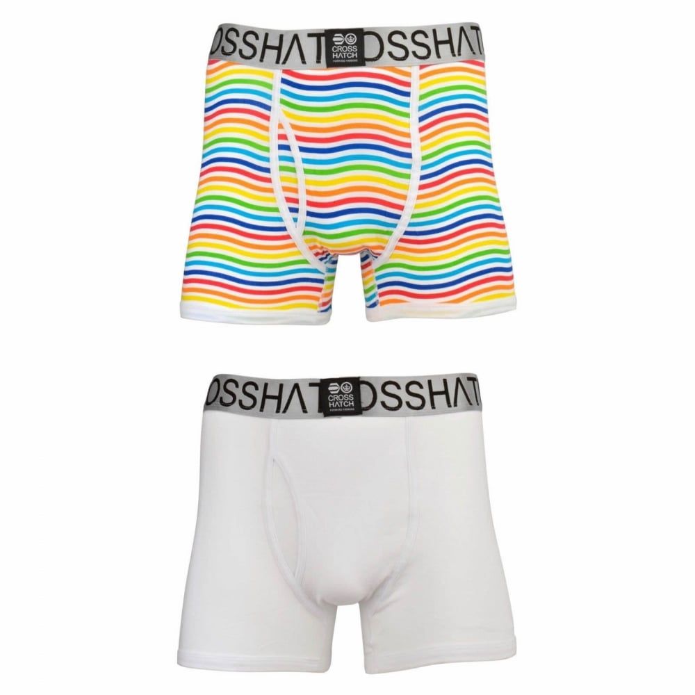 Crosshatch 2 Pack Spectromic Striped Designer Boxer Trunks Underwear White