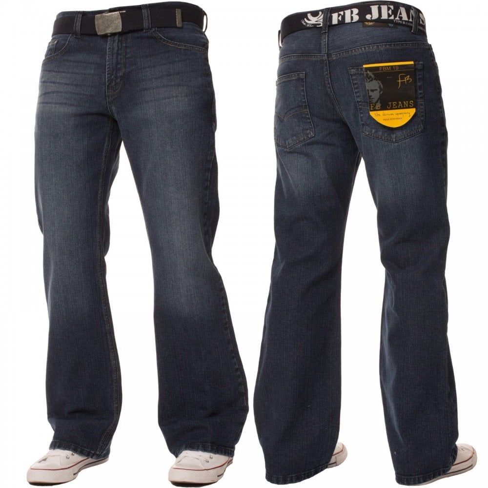 FBM Mens 19 New Designer Bootcut Denim Dark Stonewash Jeans
