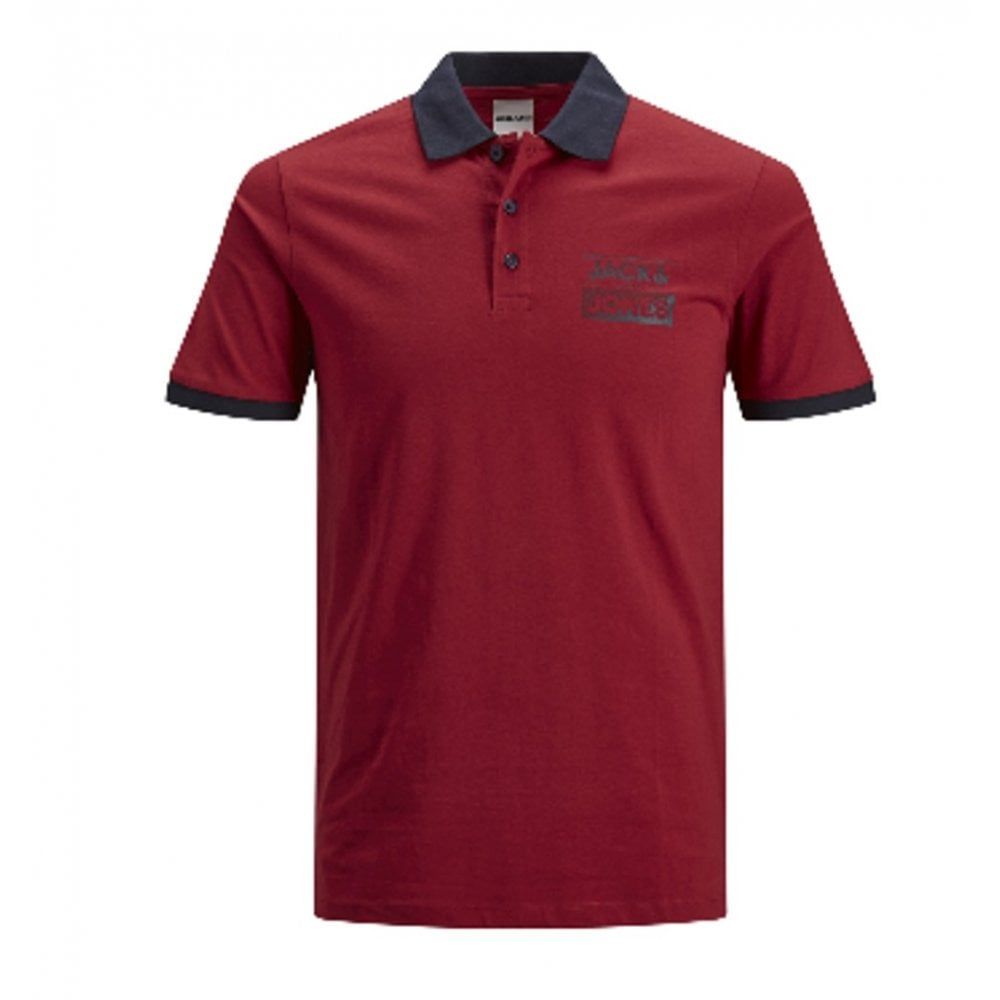 Mens Jack & Jones New Sead Designer Classic Polo T Shirt China Rio Red
