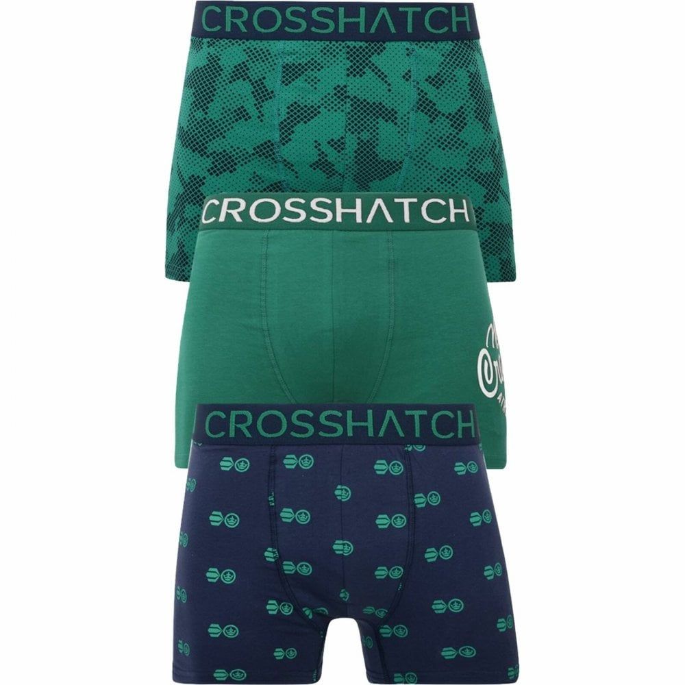 Crosshatch 3 Pack Pendley Designer Boxer Trunks Underwear Green Blue