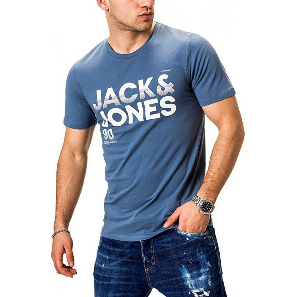 Mens Jack & Jones New Town Designer Classic T Shirt China Blue