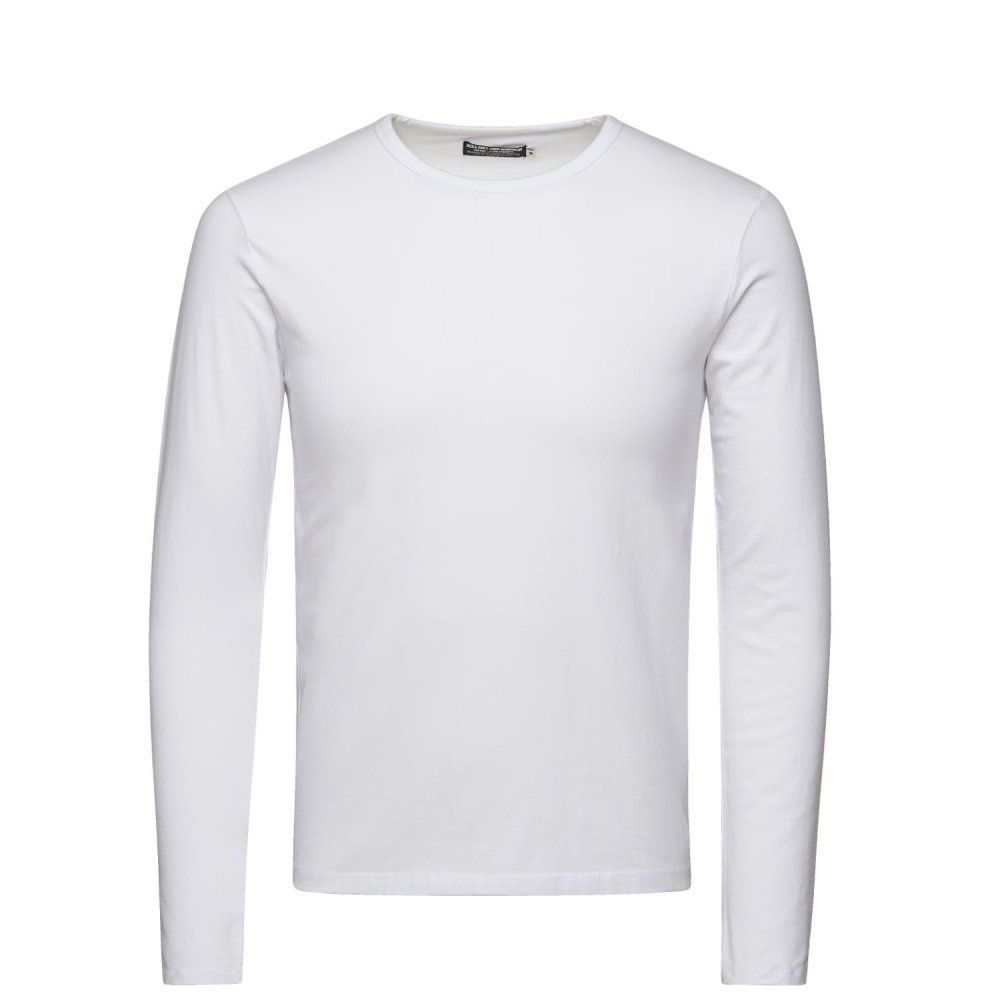 Jack & Jones Mens Slim Fit Stretch Plain Long Sleeve T Shirts White