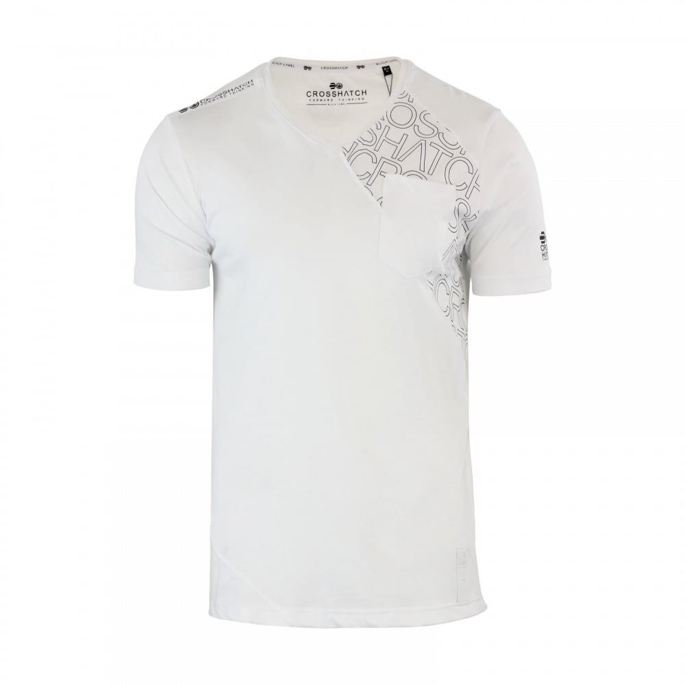 Crosshatch New Mens Casual Graphic V Neck T Shirt Lightfeet White