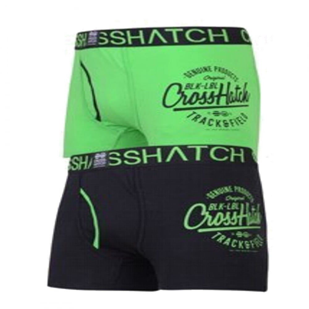 Crosshatch 2 Pack Brookster Branded Designer Boxer Trunks Underwear Green Black