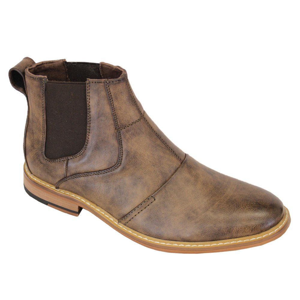 Voeut Mens Simon Ankle Leather Look Boots Brown