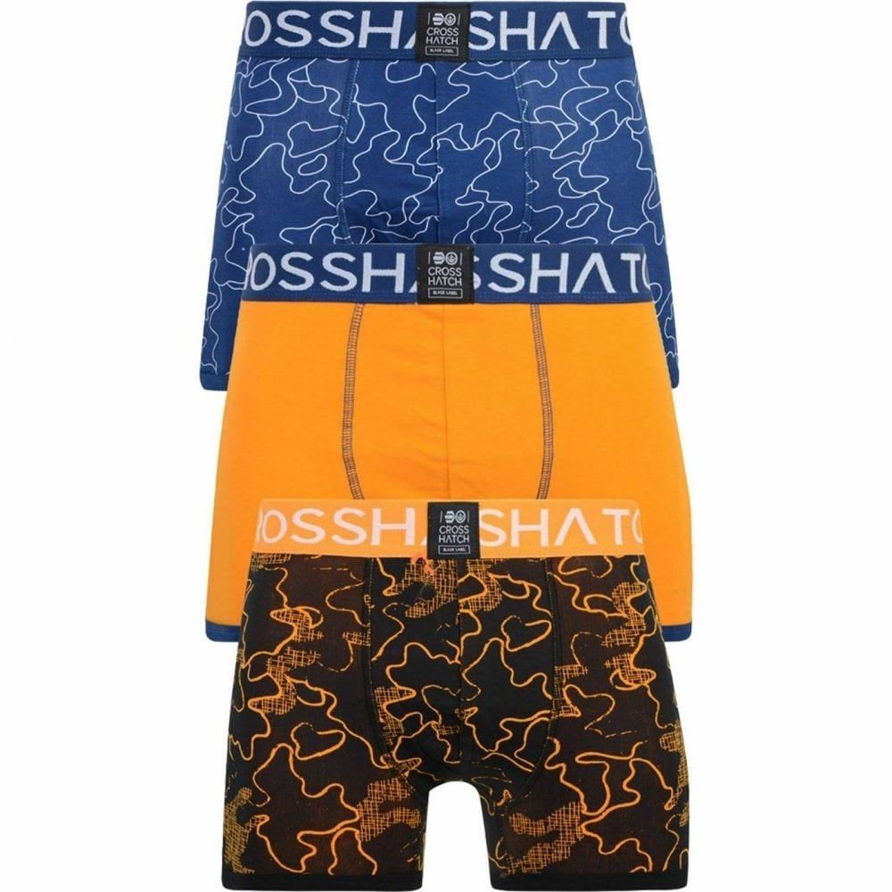 Crosshatch 3 Pack Botany Designer Printed Boxer Trunks Underwear Estate Blue