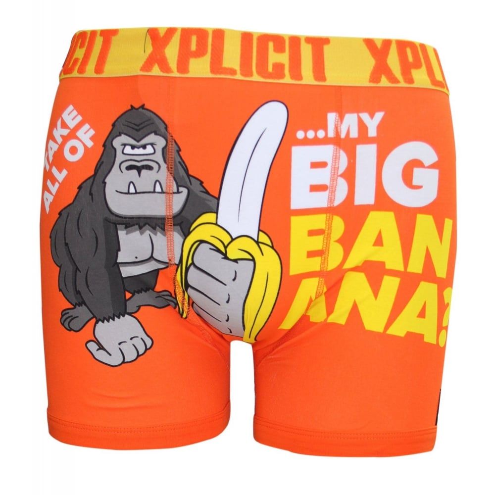 Xplicit Men's Funny Rude Umph Geek Cartoon Novelty Boxer Shorts Trunks Red Orange