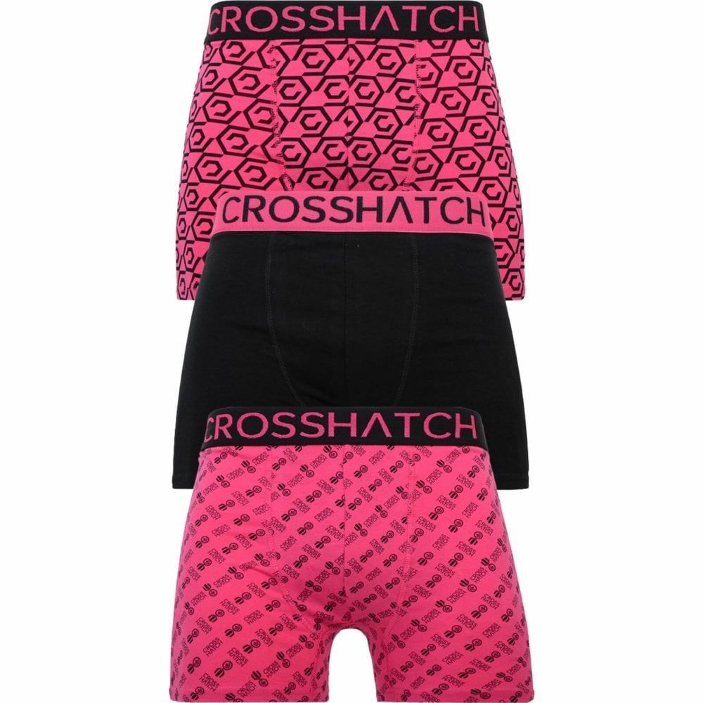 Crosshatch 3 Pack Gleason Designer Boxer Trunks Underwear Black Pink