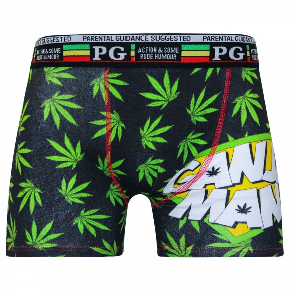 Mens PG Men's Ganja Man Cartoon Novelty Boxer Shorts Trunks Black