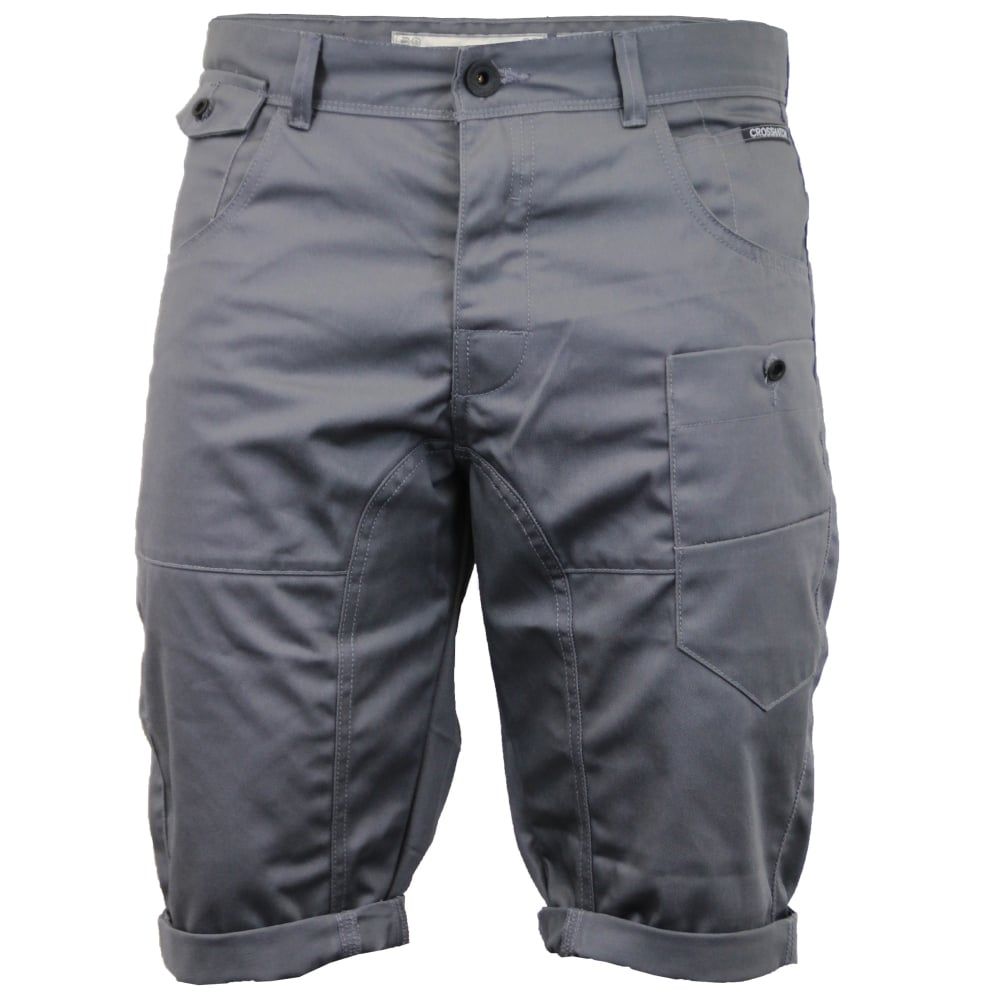 Crosshatch Mens Kractus Designer Cargo Chino Shorts Charcoal