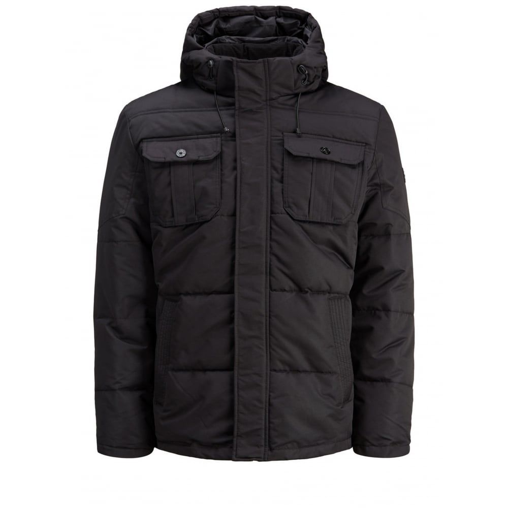 Jack & Jones Mens New Casual Will Hooded Puffer Winter Jacket Black
