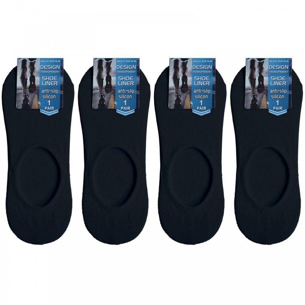 4 Pairs Mens Womens New Unisex Invisible Black Socks Anti Slip Trainer Shoe Liner 6-11