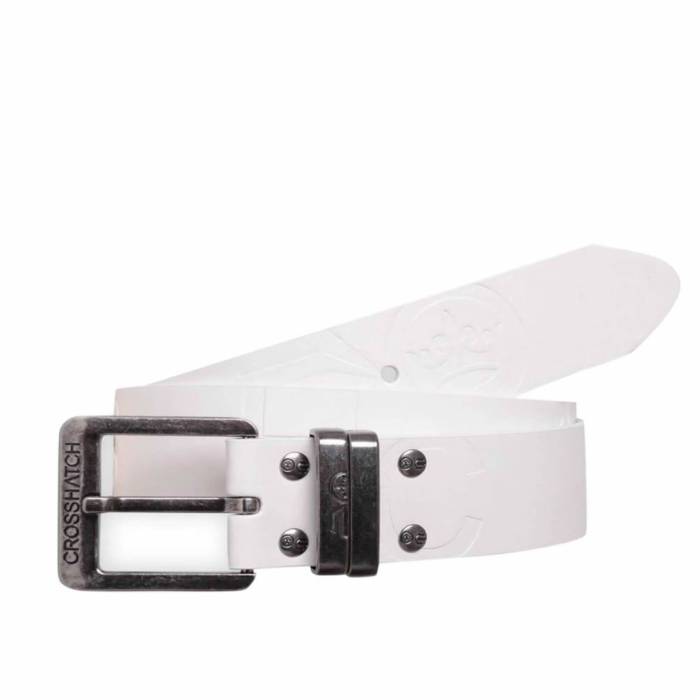 Mens New Belt Crosshatch Chucker Embossed Design PU Leather Look White