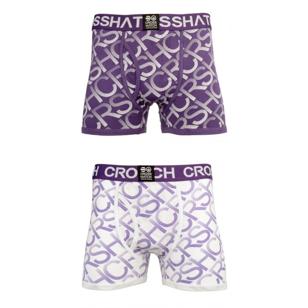 Crosshatch 2 Pack Equalizer Branded Designer Boxer Trunks Underwear Purple Rain