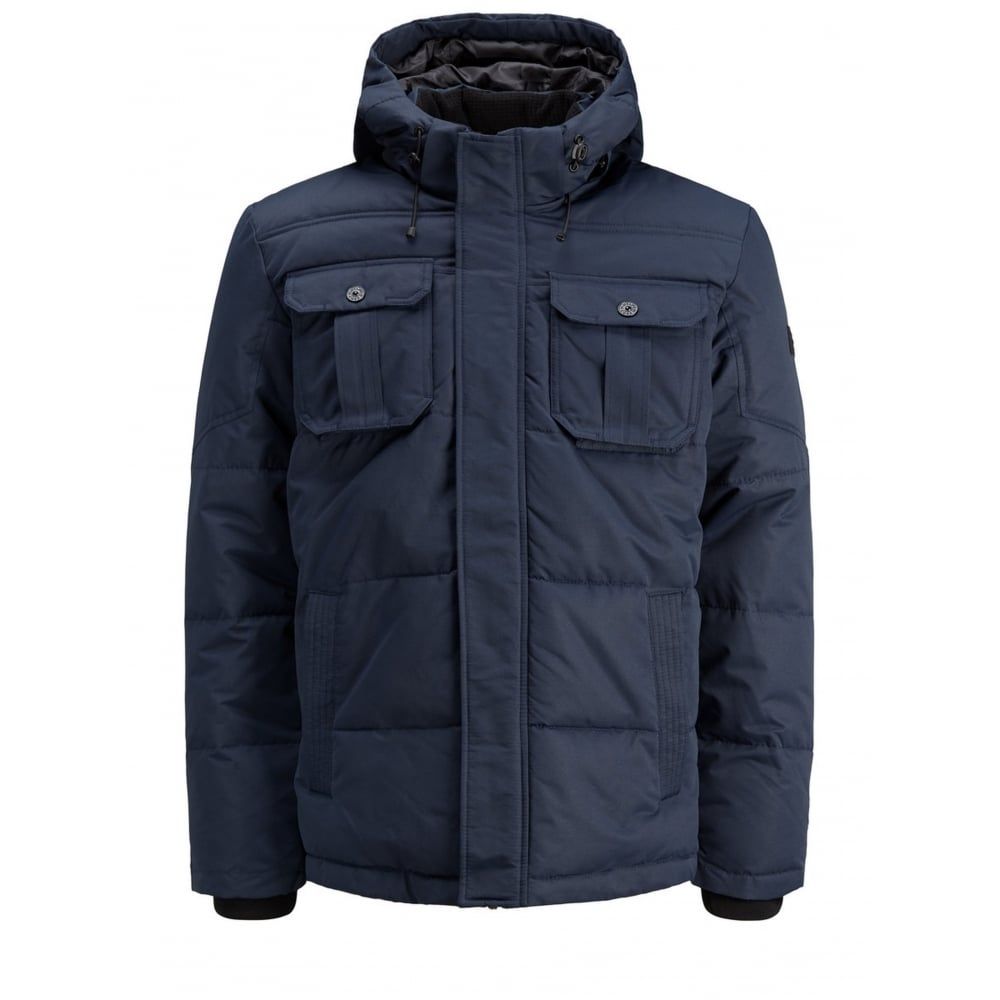 Jack & Jones Mens New Casual Will Hooded Winter Puffer Jacket Sky Captain