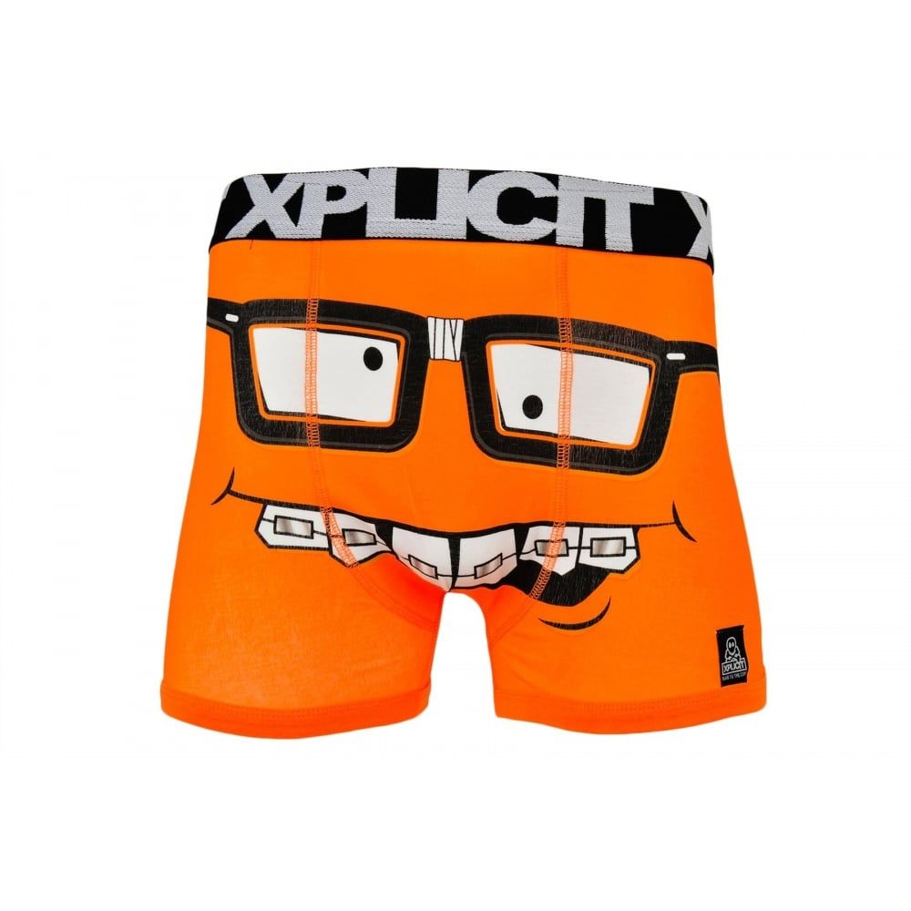 Xplicit Men's Funny Rude Nerd Geek Cartoon Novelty Boxer Shorts Trunks Orange Japonaise