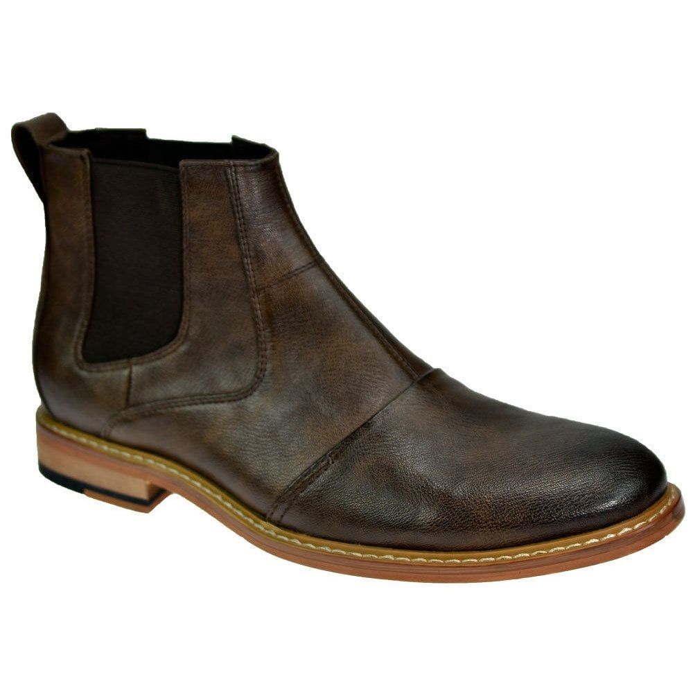 Cavani Mens Simon Ankle Faux Leather Chelsea Boots Brown 