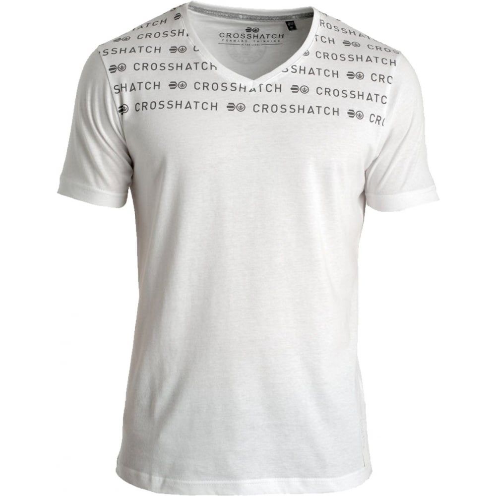 Crosshatch Casual Graphic V Neck T Shirt Coolridge White