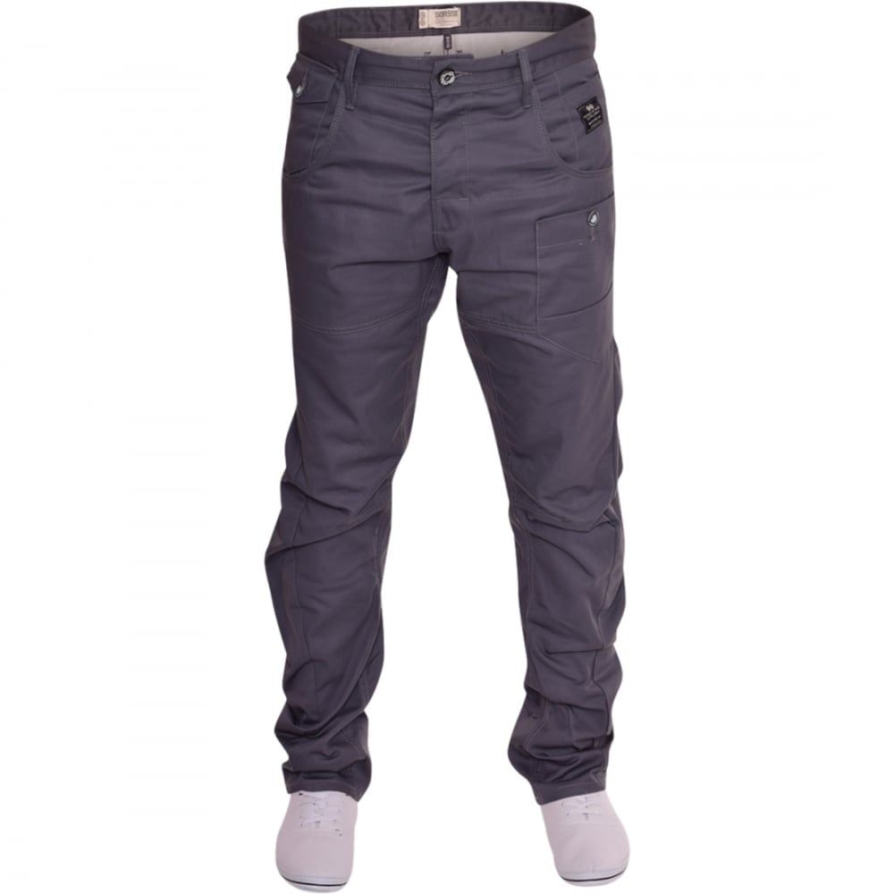 Crosshatch Mens Kractus Designer Twisted Leg Regular Fit Tapered Chinos Jeans Grey