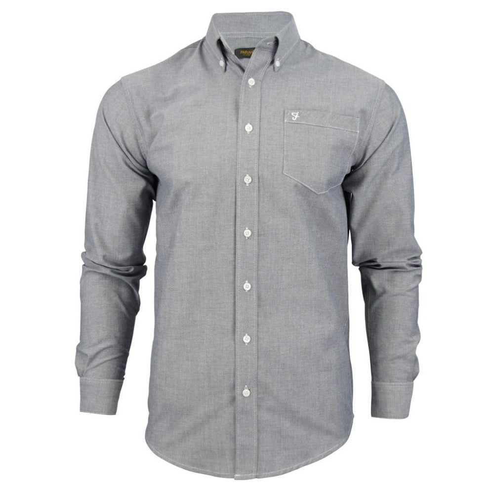 Farah Mens Long Sleeve Regular Fit Oxford Shirt 'The Drayton' Navy