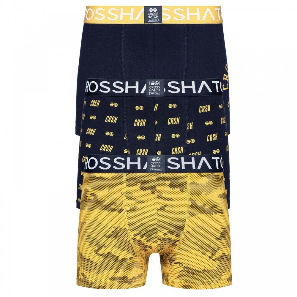 Crosshatch 3 Pack Camogo Designer Boxer Trunks Underwear Old Gold