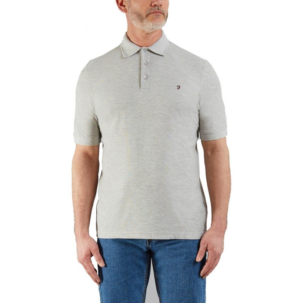 Farah Mens Designer Casual Cove Polo Shirts Grey Melange