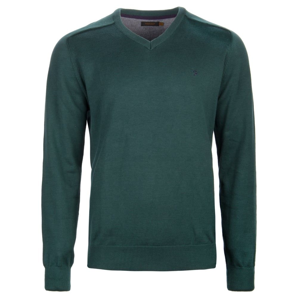 Farah Stern Knitted V Neck Jumper Deep Teal