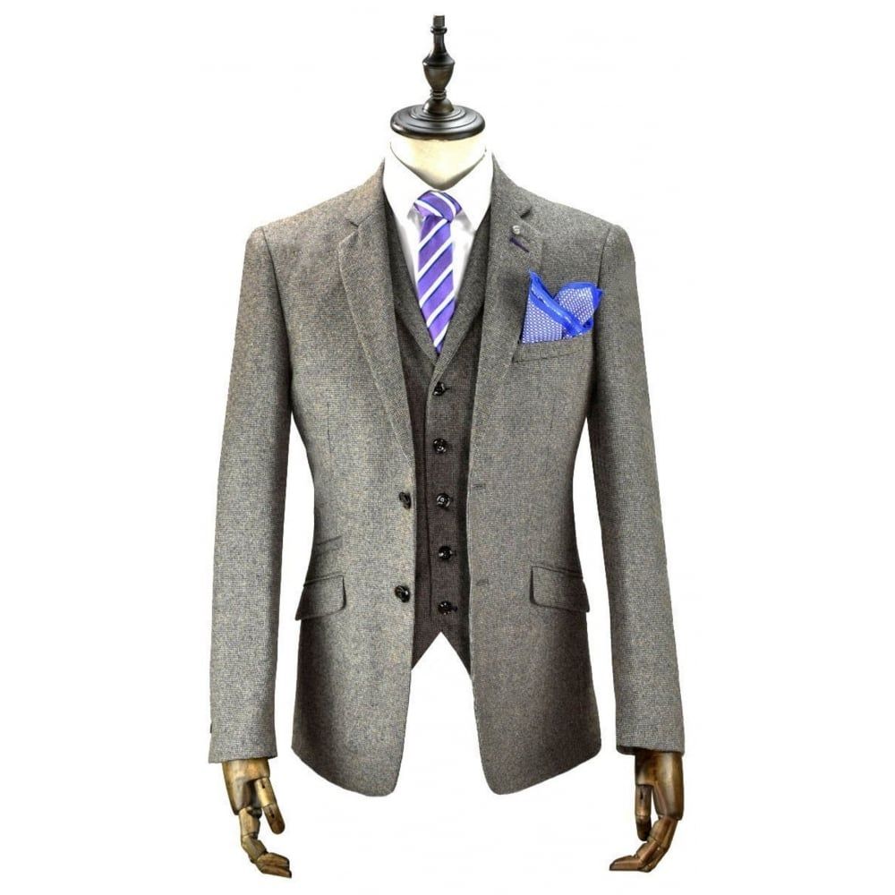 Cavani Mens Doyle 3pc Black Tweed Suit Party Prom Wedding Smart Tailored Classic 