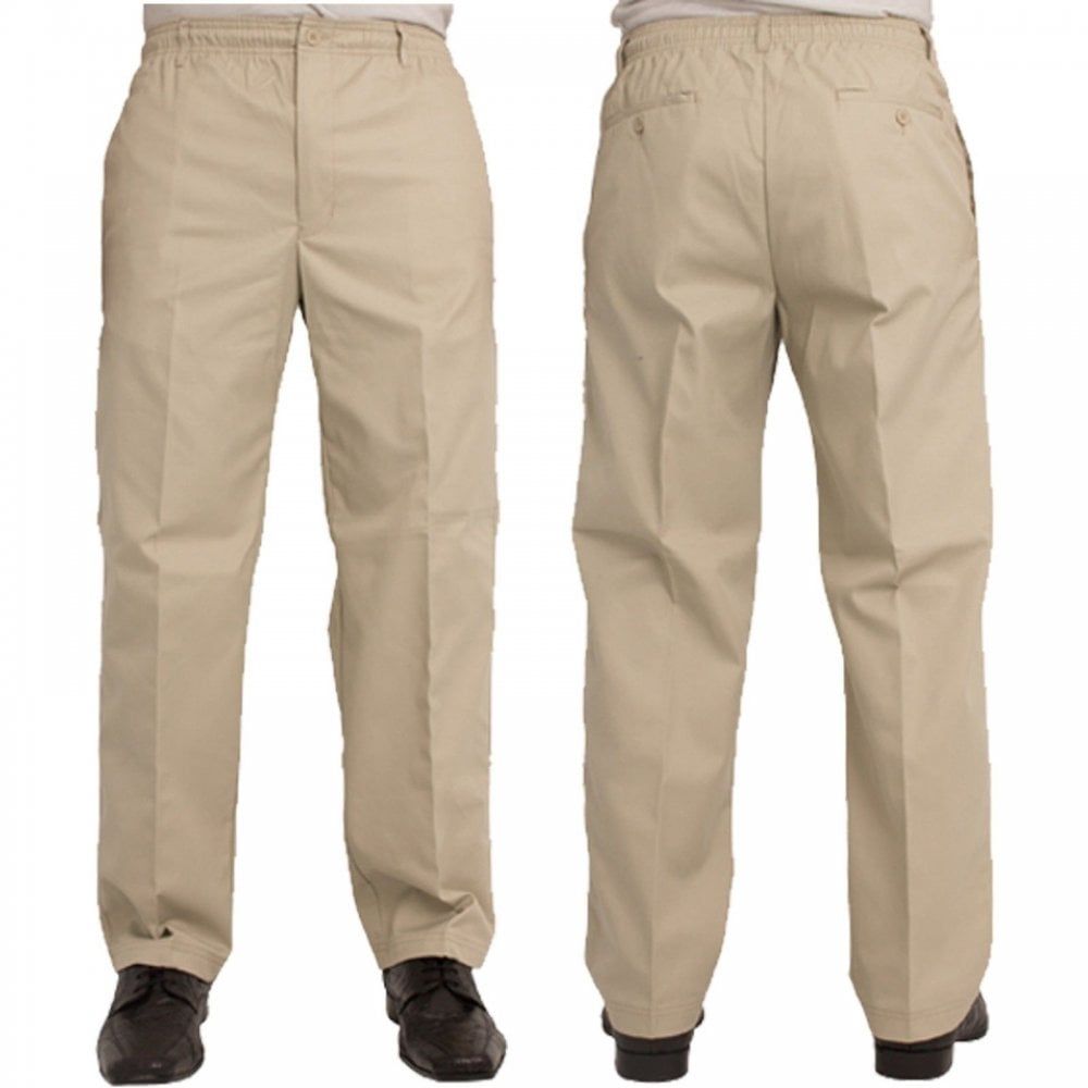 Mens Carabou New Elasticated Waist Work Casual Plain Rugby Trousers Stone