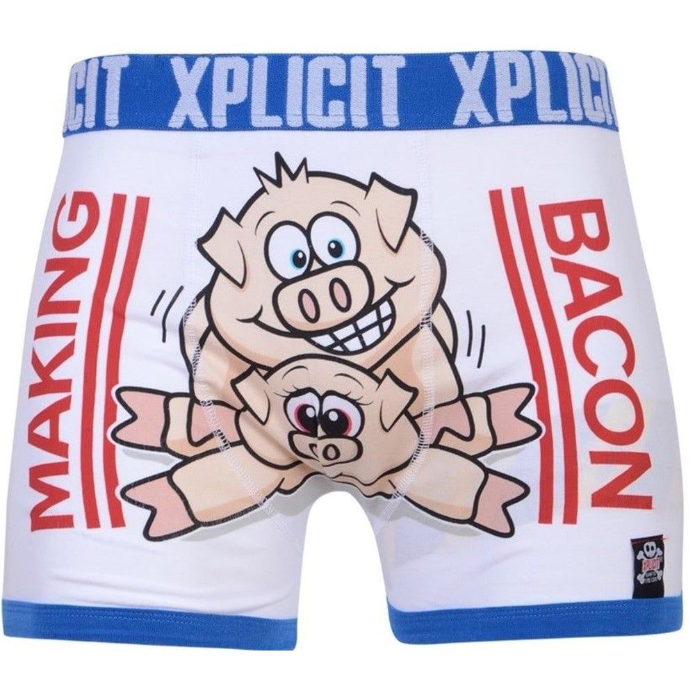 Xplicit Men's Funny Rude Porkies Cartoon Novelty Boxer Shorts Trunks White