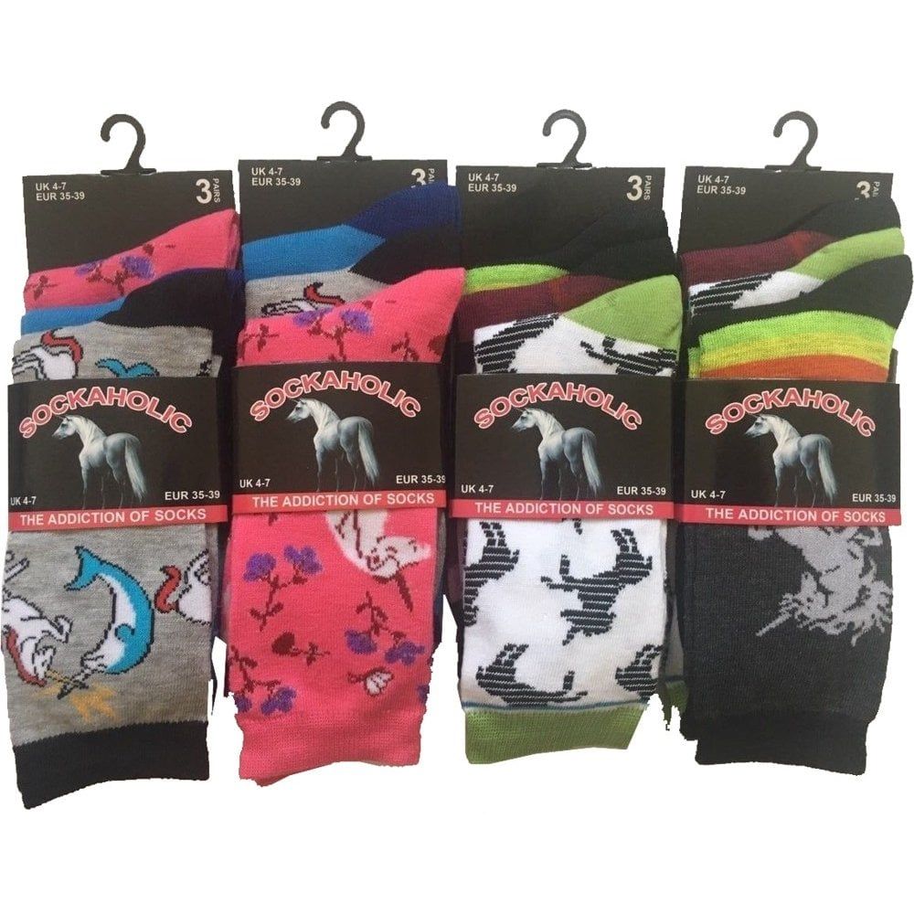 6 Pairs Ladies Womens Coloured Design Socks Cotton Blend Designer Adults 4-7