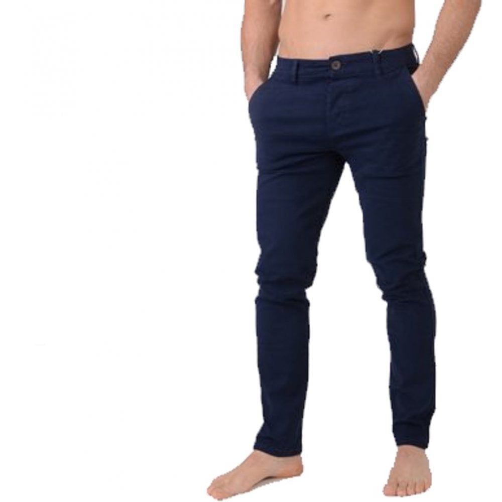 Crosshatch Mens Chinor Designer Slim Fit Tapered Chinos Jeans Night Sky