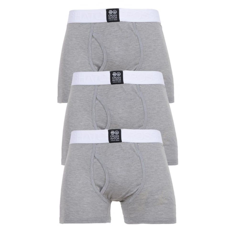 Crosshatch 3 Pack Triplet Designer Boxer Trunks Underwear Grey Marl