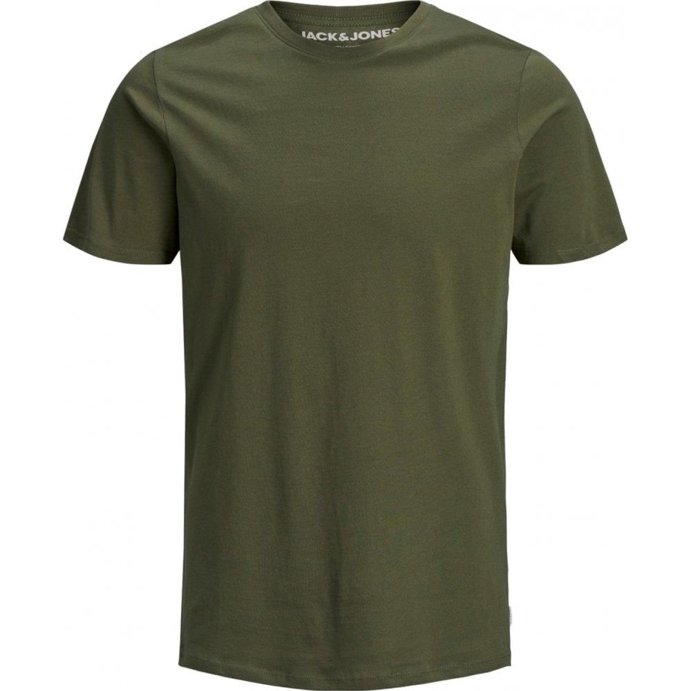 Jack & Jones Mens Crew Neck Slim Fit T-shirt Stretchy Plain Lycra Cotton Tee Dusky Olive
