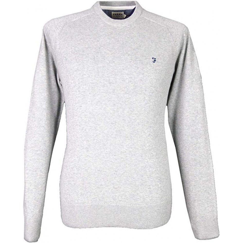 Farah Mens Stern Knitted New Crew Neck Jumper Grey Melange